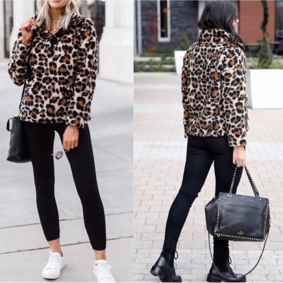 J. Crew Sweaters - J. Crew Vintage Fleece Leopard Animal Print Sherpa Teddy Pullover